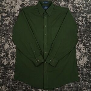 Stafford Men's 16 32/33 Dress Shirt Olive Green Long Sleeve Button Up Preppy‎
